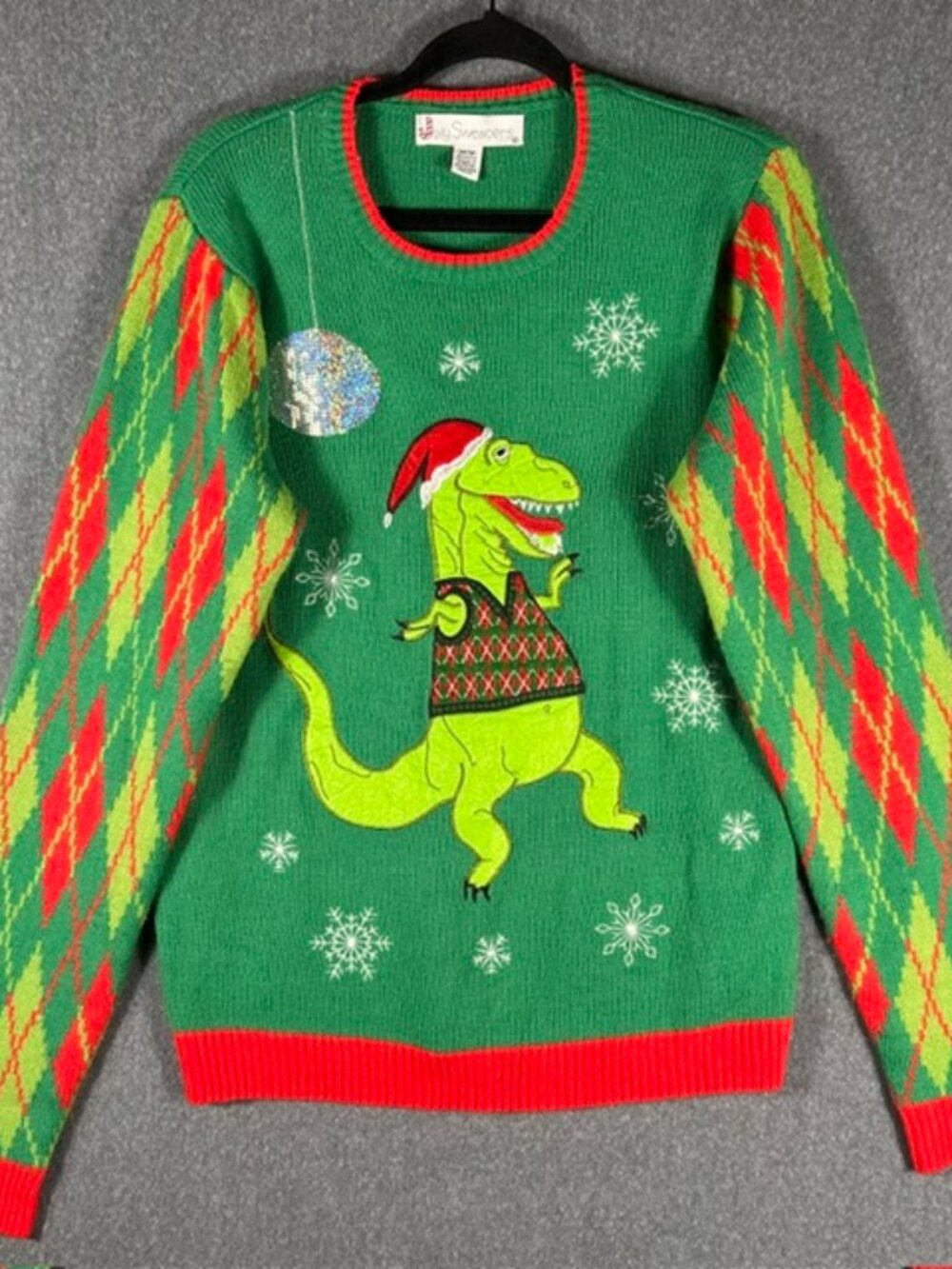 Jolly Sweaters Ugly Christmas Sweater Dancing Dinosaur Men's Medium Disco Ball